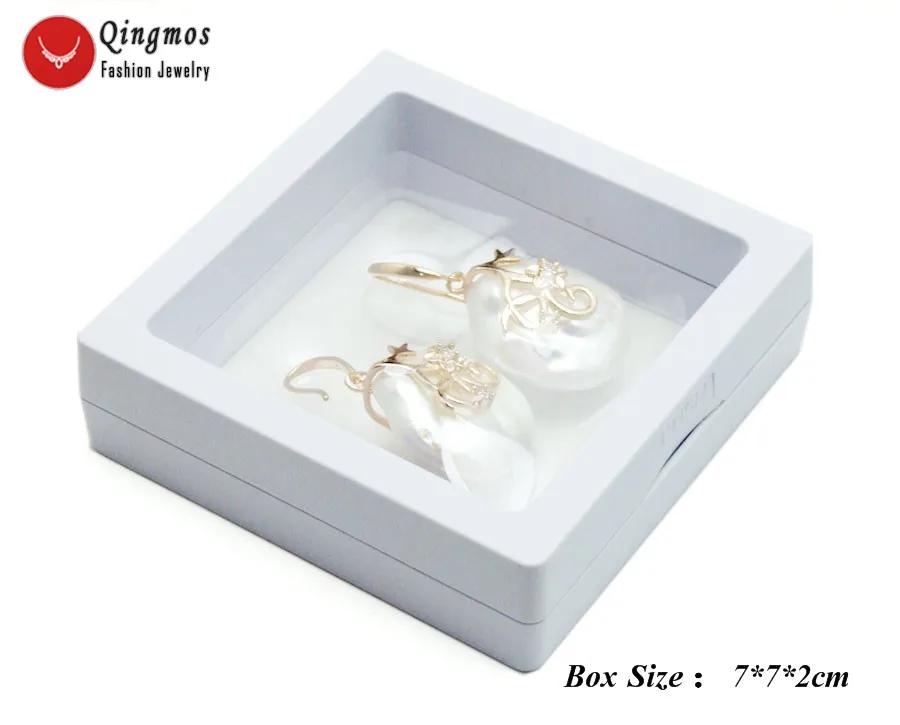 Qingmos Trendy Natural White Pearl Earring for Women with 20mm Oval Dangle Pearl Earrings Fine Jewelry Free Pack Box ear716