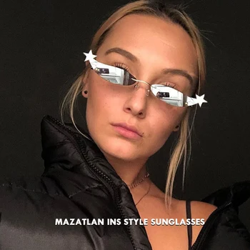 

Small Cat Eye Sunglasses Women Retro Narrow Sexy punk Sunglasses Brand Designer Female Eyewear Rimless Coating Mirror Shades