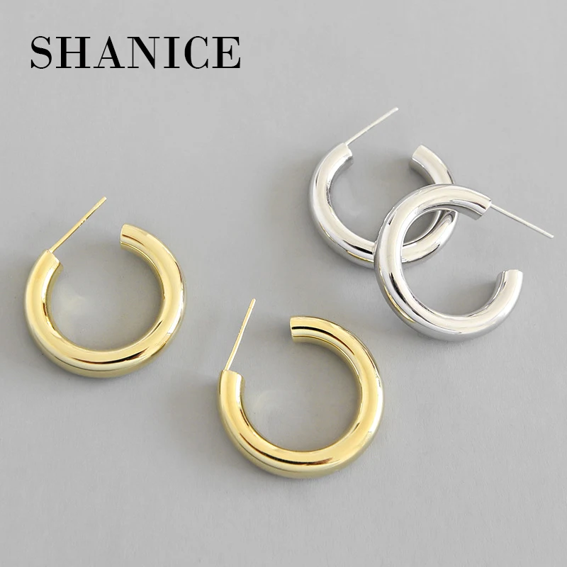 SHANICE, серьги из серебра 925, металлические, c-образные, Преувеличенные, для женщин, девушек, леди, высокая полировка, гладкие, круглые, ювелирные изделия, серьги