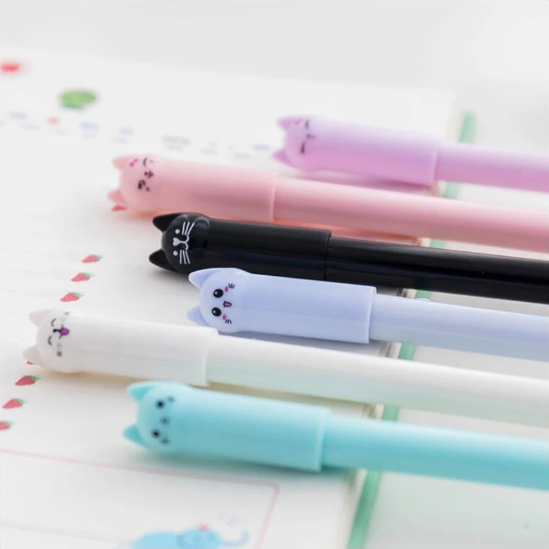 

Gel Pen DIY Office Stationery and School Supplies Smooth Writing Black and Blue Ink 0.5mm Pen 6PCS Colored Cartoon Cat