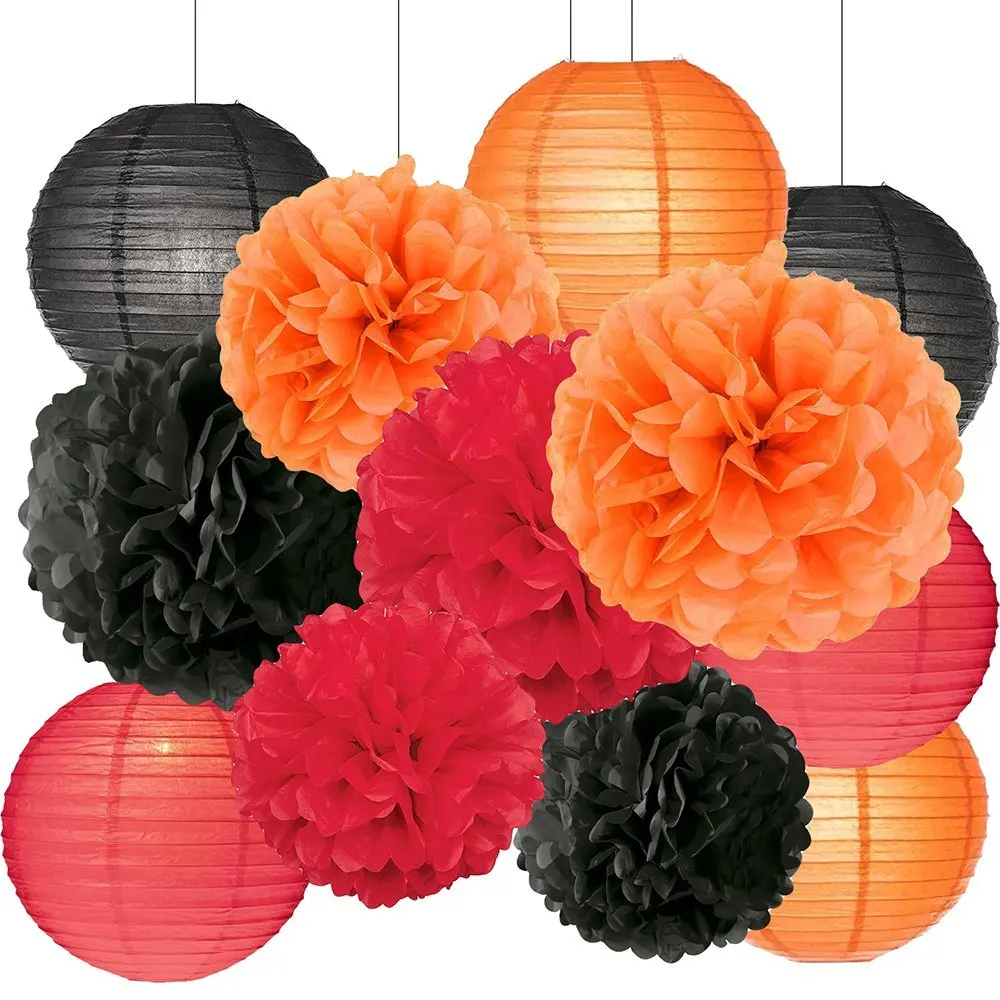 Halloween Party Decorations Kit Tissue Paper Pom Poms Paper Lanterns