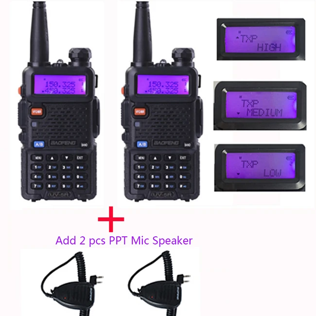 2 шт. CB радиосвязь 8 Вт Baofeng Uv-5r дальняя рация 10 км taki Vhf Uhf HT Radio оборудование мобильное HF baufeng аурикулярное - Цвет: add 2 PPT Speaker