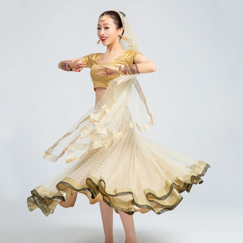 Женский танцевальный костюм, болливудское сари, комплект из 3 предметов, Восточные Танцевальные Костюмы, индийский народный танец, практическое платье DQL924