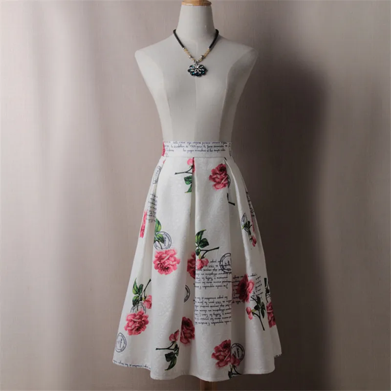 

Women Peony Floral Prints Ball Gown Skirt Summer Autumn Tutu High Waist Midi Pleated Skirts