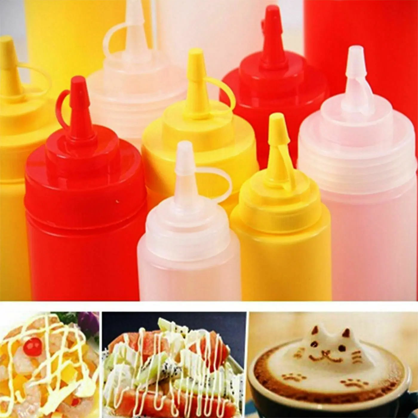 

8PCS X 8OZ/230ML Plastic Squeeze Bottle Condiment Dispenser Ketchup Mustard Sauce Containers Jars Pots with Lids for Home Use