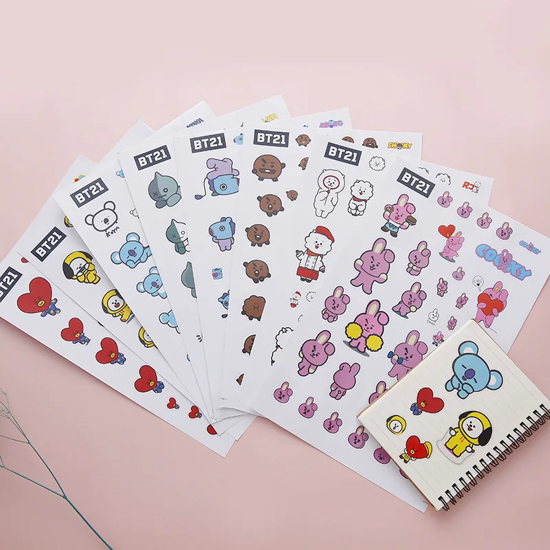 

8 Sheet/pack tata Happy Monkey BTS bt21 Transparent waterproof Stickers Decoration for Pocket Journal Album Birthday Gift Toys