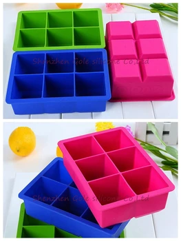 

300pcs/lot Novelty 6-Square Soft Silicone Ice Cube Tray Ice Maker Jelly Pudding Mould Free Shipping