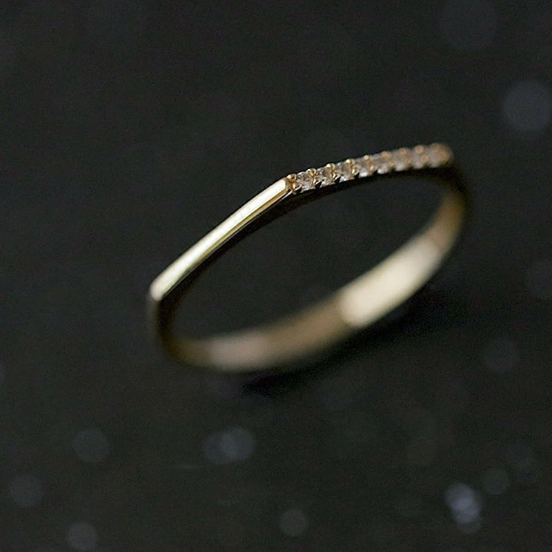 

ZHOUYANG Simple Geometric Thin Rings For Women Clear Zircon Light Yellow Gold Color Daily Party Gift Fashion Jewelry KBR379