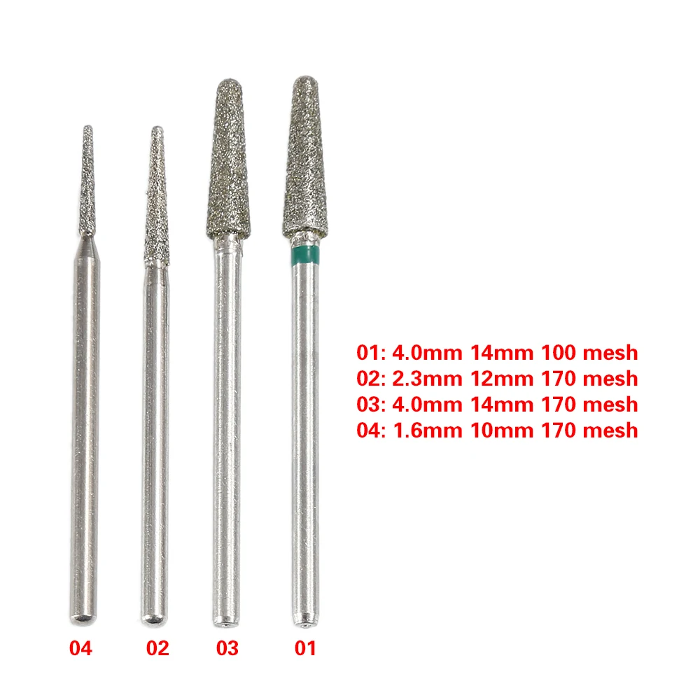 

ELECOOL 4pcs Diamond Tipped Grinding Head Nail Bit Jade Carving for Jewelry Burr Stone Metal Shank Drill Manicure Accessories