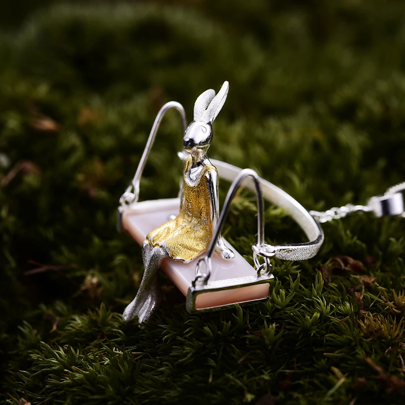 Lotus Fun Real 925 Sterling Silver Natural Mother of Pearl Handmade Fine Jewelry Miss Rabbit Pendant without Chain Acessorios