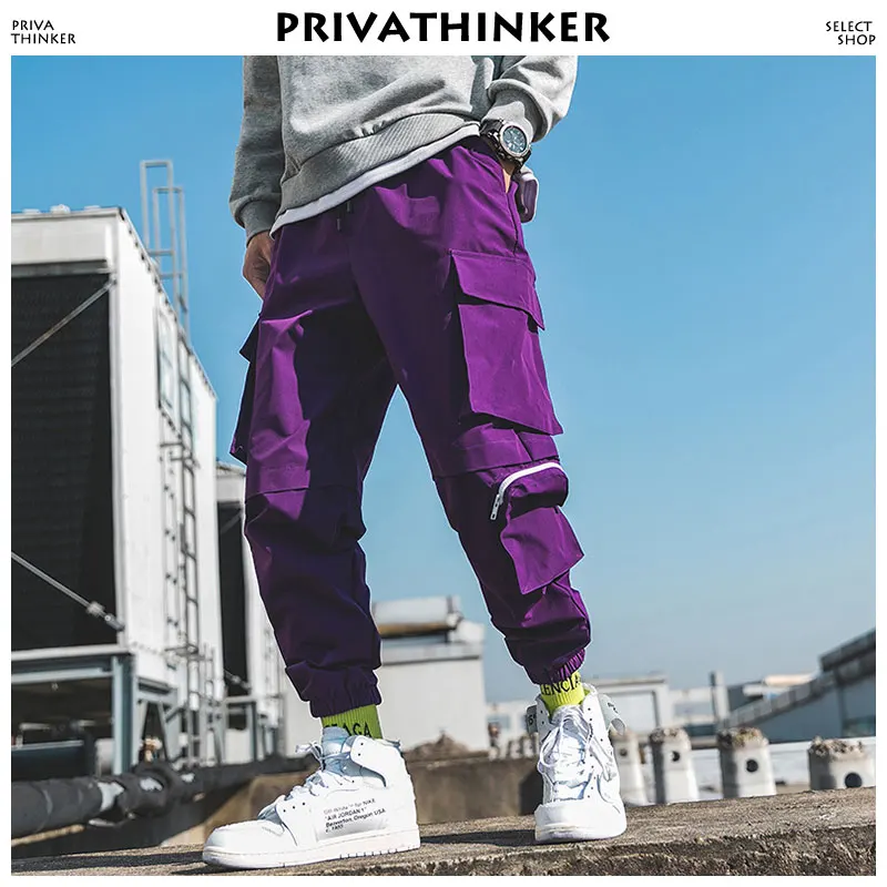 Privathinker الرجال الأرجواني ركض السراويل 2018 رجل جيوب الشارع الشهير البضائع السراويل الذكور الهيب هوب السراويل الترنك الكورية الموضات وزرة