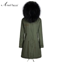 Черная меховая длинная парка в Корейском стиле, воротники из меха енота, пальто, популярные милые теплые розовые короткие куртки из искусственного меха