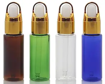 

10pcs/Lot 10/15/20/50ml PET Essential Oil bottle with Dropper Cosmetic Packaging Container Mini Sample Bottles Gold Cap