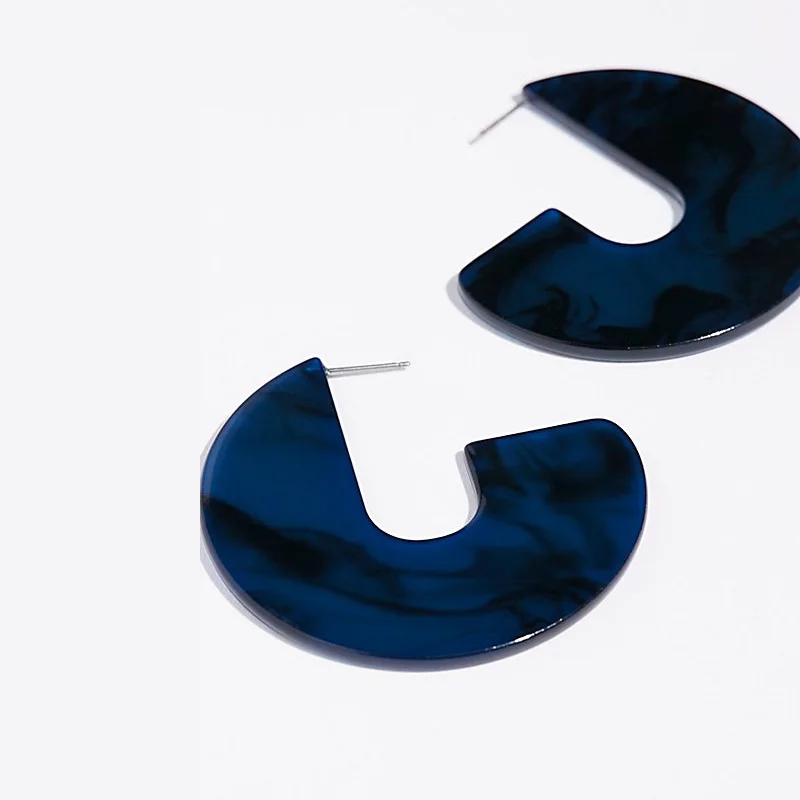 Круглый модный Brinco синий плоский полукруг серьги-кольца ZA смола для женщин Boho элегантный дизайн Леопардовый цвет, акриловый ювелирный