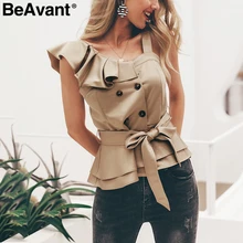 BeAvant, женская блузка на одно плечо с рюшами, лето, топ с баской, пояс, шелковые кофточки, на бретелях, элегантные, вечерние, женские блузки, блузы