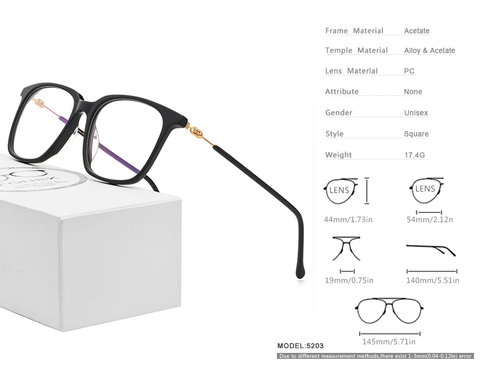 Ацетатная оправа для очков, мужские очки по рецепту, женские большие квадратные очки для близорукости, оптическая оправа, Безвинтовые очки 5203