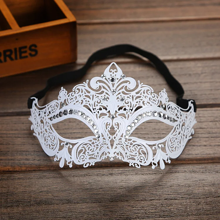 Womens Luxurious Laser-Cut Filigree Metal Venetian Masquerade Mask Black 