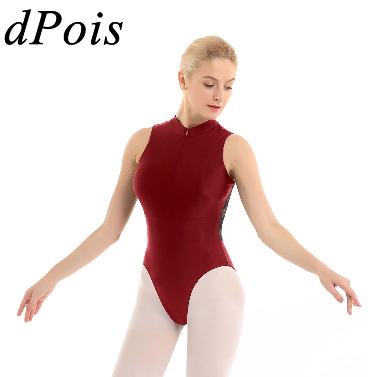 

Women See Through Lace Splice Gymnastics Leotard Ballet Dance Bodysuit Practice Performances Bodycon Gym Swimsuit Sports Costume