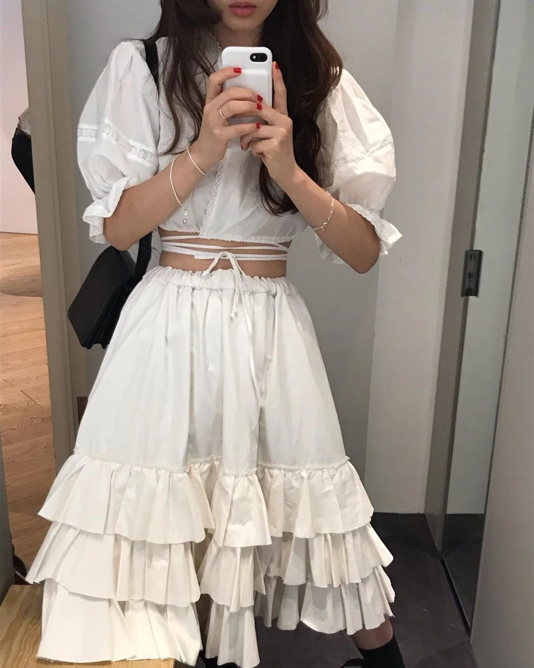 

Recommend! Elastic Waist Layers Ruffles Cake Skirt Midi Kawaii Summer Petite Skirt Jupe Femme Falda Mujer Gonne Gonna Saia