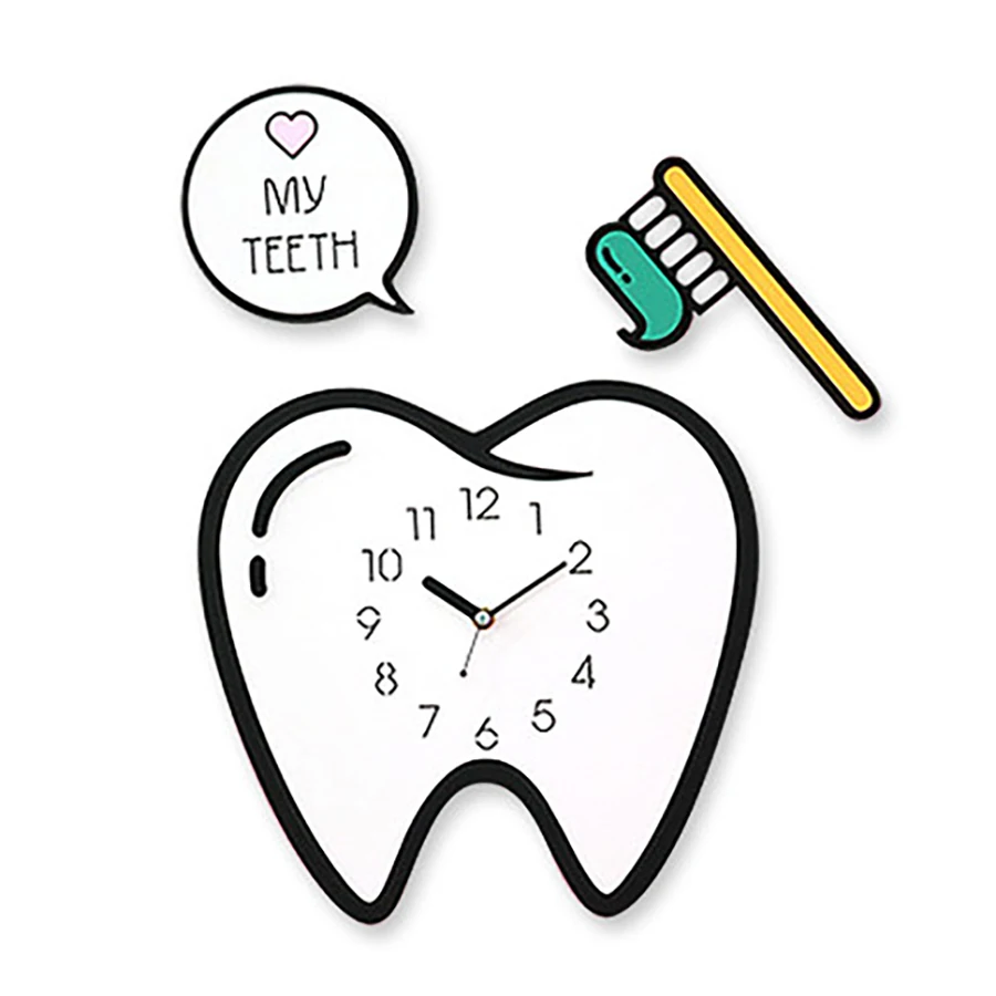 

Tooth Wall Sticker Creative Wall Watch White Nordic Modern Wall Clock Kids Silent Home Teacher Cameretta Bambini Dentist Gift 80