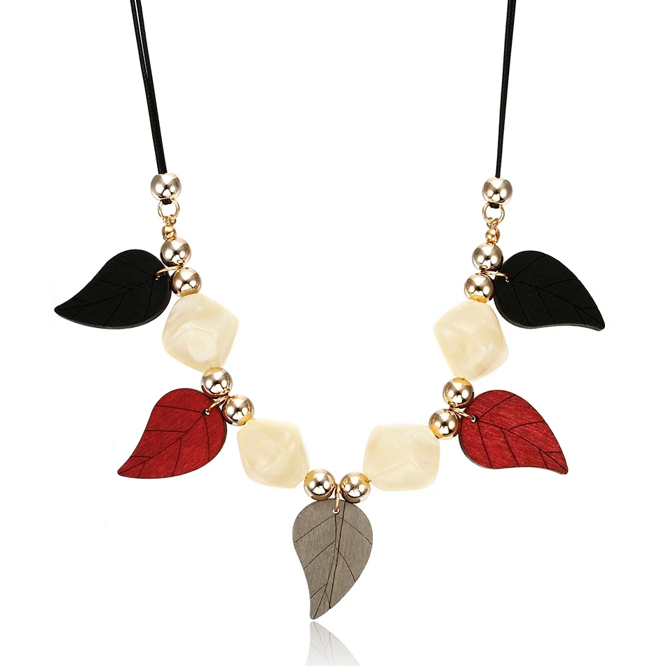 Женское деревянное ожерелье с листьями для женщин, геометрические бусы, ожерелье s& Серьги-Подвески из бисера, массивное ожерелье, новые ювелирные изделия для подарков NR075