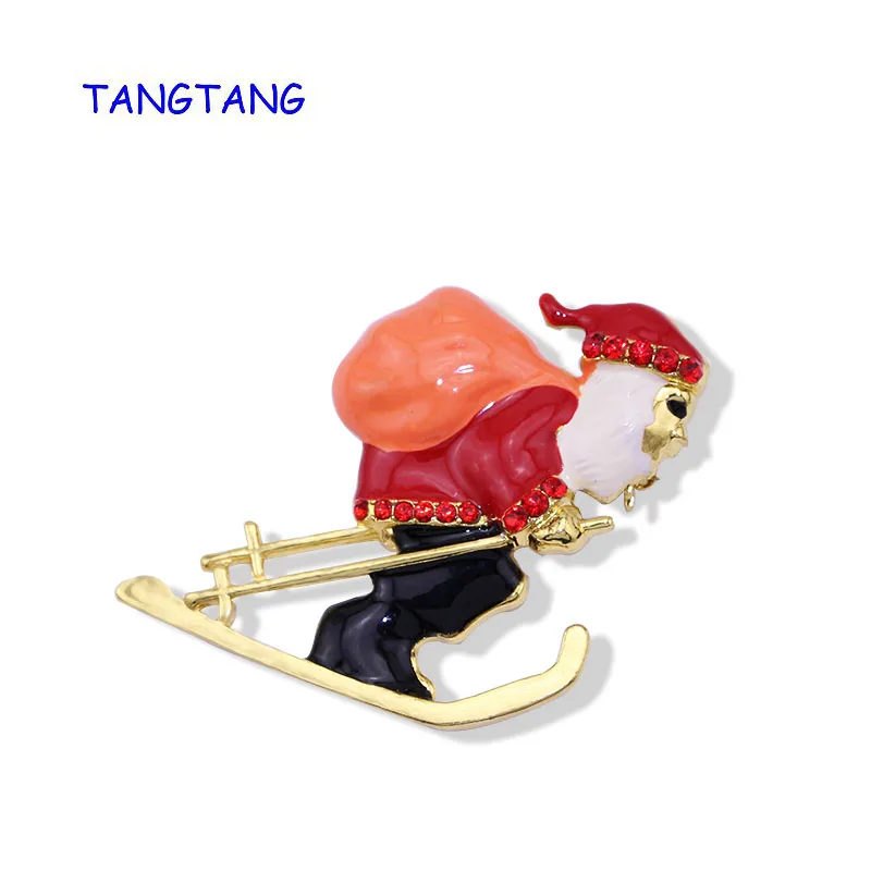 الثقافة الأمريكية بابا نويل بروش مع المينا الأحمر الراين التزلج التزلج دبوس عيد الميلاد هدايا للأطفال ، البند: BH8199