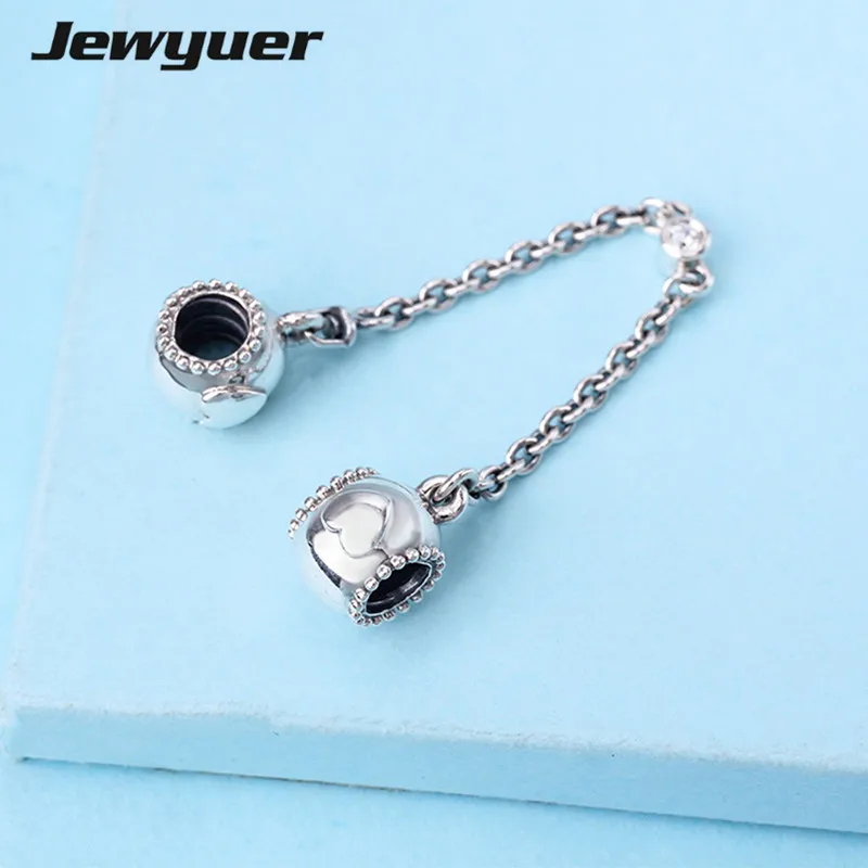 

100% 925 sterling silver fine jewelry Heart Safety Chain Charms fit bead bracelets DIY for love Memnon Jewyuer 2017 Autumn SF016
