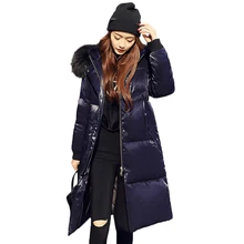 90% белый утиный пух теплый длинный пуховик пальто женская зимняя куртка плотный теплый пуховик с капюшоном Женская куртка высокого качества
