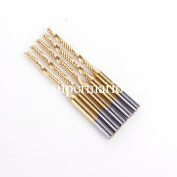 

5Pcs 1/8'' 2mm x22mm Titanium N2 Coated Carbide One Single Flute CNC Router Bit