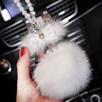

Car Pendant Cute Bowknot Fur Ball Decoration Ornaments Rearview Mirror Hangings Dangle Trim Automobiles Interior Decor Gifts