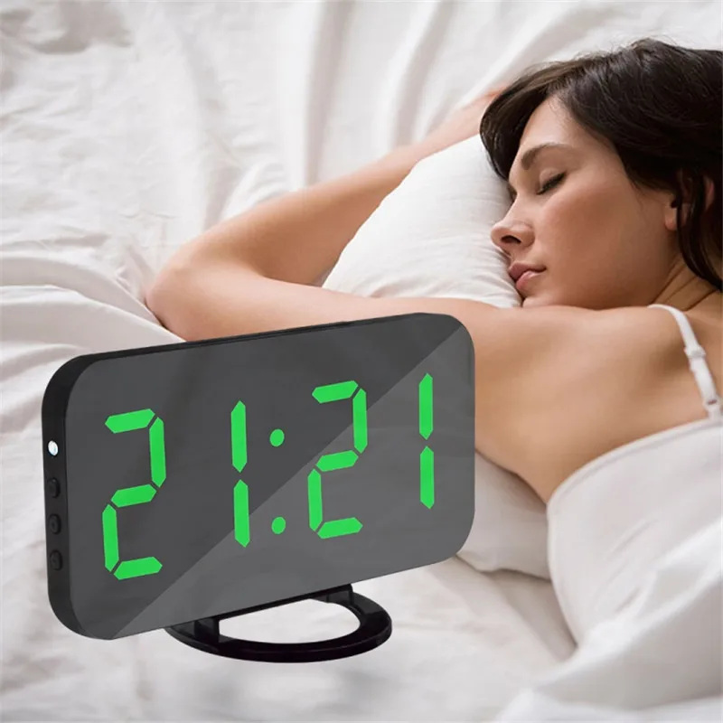 Светодиодный цифровой будильник, современный, зеркальный, с функцией повтора через Usb