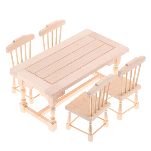 Cheap 1/12 Scale Dollhouse Dining Room Furniture Natural Wood Dining Table Chairs Set 12th Dolls House Accessories Cheap 1/12 Scale Dollhouse Dining Room Furniture Natural Wood Dining Table Chairs Set 12th Dolls House Accessories