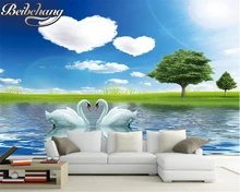Papel pintado de Beibehang para paredes 3 d moderno Simple amor árbol Cisne lago Fondo pared 3d papel pintado personalizado(China)