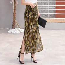 S 4XL плюс размеры юбка для женщин печатных Florals шифоновые длинные юбки лето г. пикантные женские разделение Тонкий вечерние Элегантн