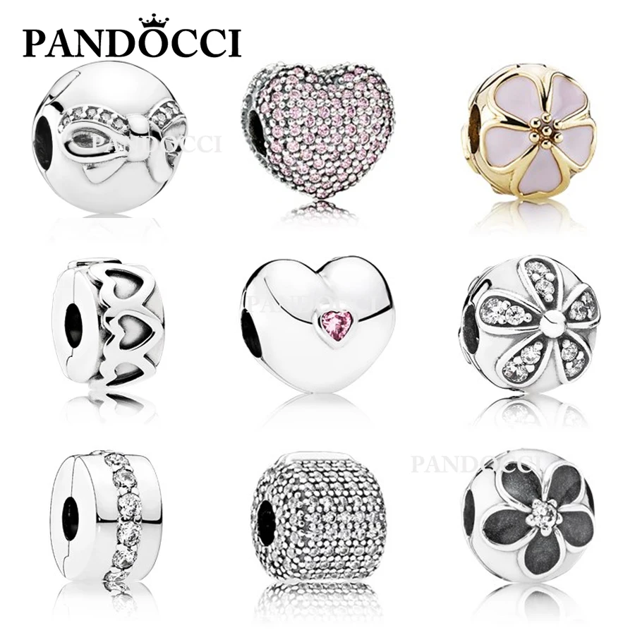 

PANDOCCI 925 Sterling Silver Pan Safety Clip Crystal Heart-shaped Charm Zircon Beads Collocation Bracelet DIY Factory Wholesale