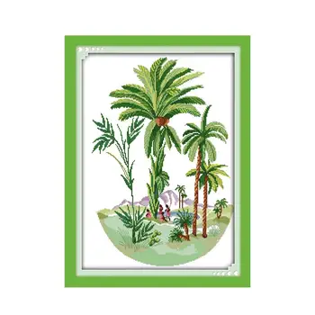 

Cross stitch suite seaside tall coconut tree scenery simple modern DIY sewing embroidery thread fun crafts decorative painting