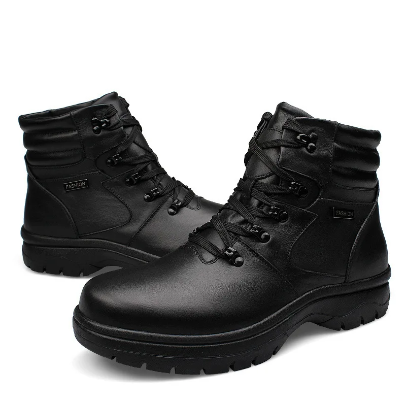 Европейские размеры 45-54, Мужская походная обувь из натуральной кожи, мужские Полуботинки на шнуровке, зимняя плюшевая теплая Высокая прогулочная обувь, рабочие ботинки