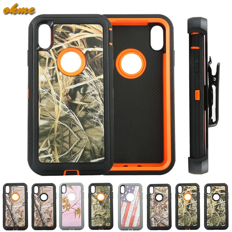 

Camouflage Tree 3 in 1 Case for iPhone 6 6S Plus 7 7Plus X XS Max XR Rubber Hybrid Heavy Defend Shockproof Case with Film Cover