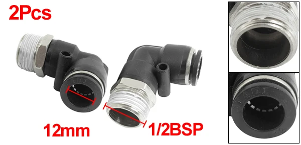 2Pcs 1/2BSP Male to 12mm Air Pneumatic Elbow Quick Connect Connectors