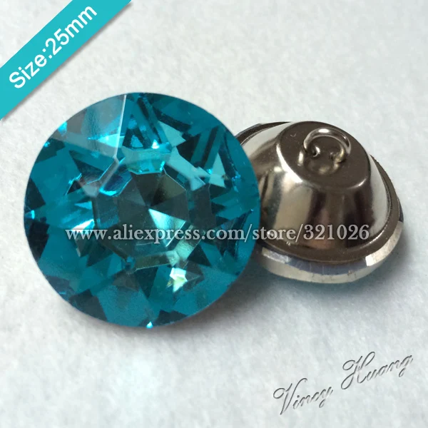Free shipping 100PCS/LOT 25MM LAKE BLUE Diamond Crystal Glass Buttons,Sofa Button,Upholstery