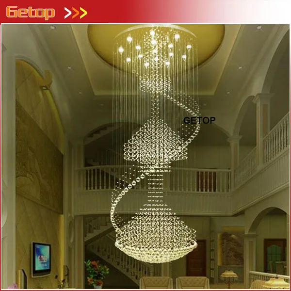 GETOP Crystal Lights Modern Luxury Spiral Large Chandelier Round Pendant Lamp Fixture for Double Stairs GU10 LED | Лампы и освещение