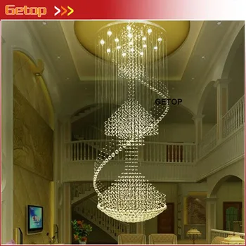 

GETOP Crystal Lights Modern Luxury Spiral Large Crystal Chandelier Round Pendant Lamp Fixture for Double Stairs GU10 LED