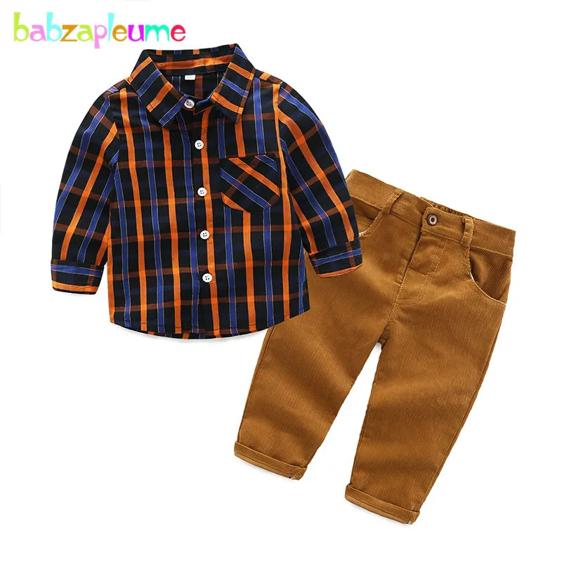 Весенне-осенняя одежда из 2 предметов Одежда для новорожденных мальчиков корейская модная клетчатая рубашка+ штаны комплект детской одежды BC1762-1