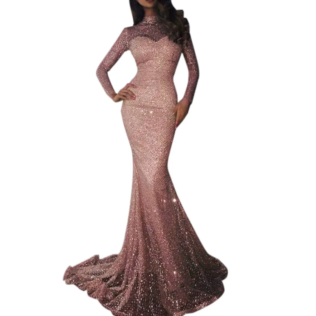 

JAYCOSIN 2019 New Summer Women Dress Sexy Full Sleeve Sequined Mermaid Prom Gown Party Trumpet / Mermaid Vestidos Verano 9032924