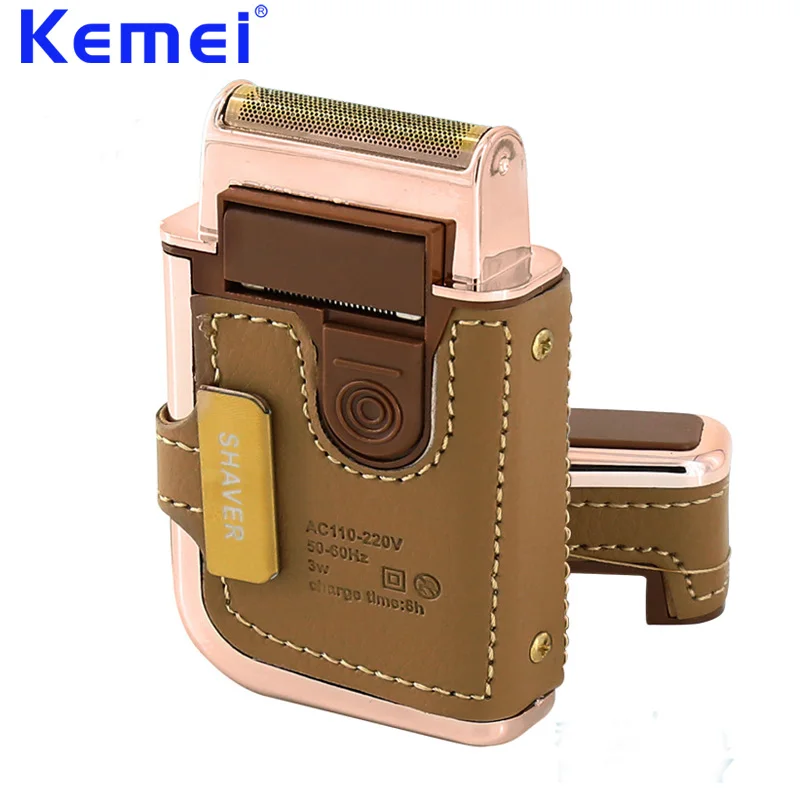 KEMEI 2 In 1 Mini Portable Reciprocating Electric Shaver Retro Leather