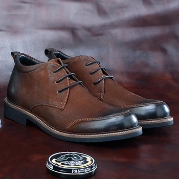 

New Vintage Formal Dress Man Handmade Retro Work Riding Shoes Round Toe Laces Men's Natural Cow Suede Leather Ankle Boots BGQ129
