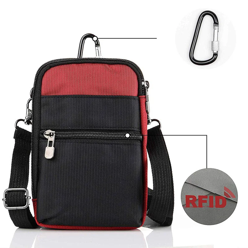 RFID Blocking Card Holder Passport Bag Travel Phone Neck Wallet Shoulder Satchel Crossbody Pouch with Carabiner Waist Pack