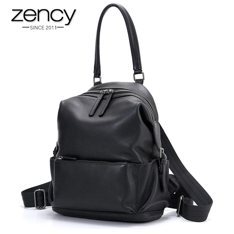 

Zency Fashion Women Backpack 100% Genuine Leather Daily Casual Travel Bags For Lady Preppy Style Girl's Notebook Schoolbag Black