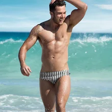 12 striped printing Swimsuit Men Swimming Briefs Sexy Bikini Mens Swim Gay Swimwear Beach Shorts Swimming Sunga Bathing Suit 328