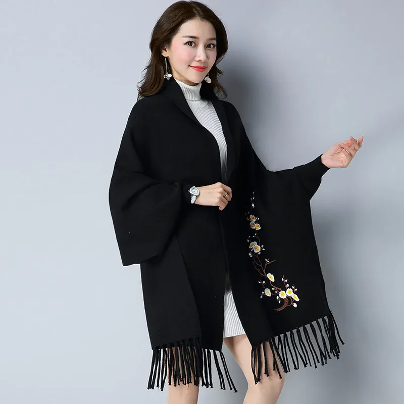 Black Phocho Jumper Long Broderie Tricot Chandail Cardigan Femme Prune Hiver Lâche Tricoté Chaud red 2018 Femmes Casual blue orange Kimono pUzSMV